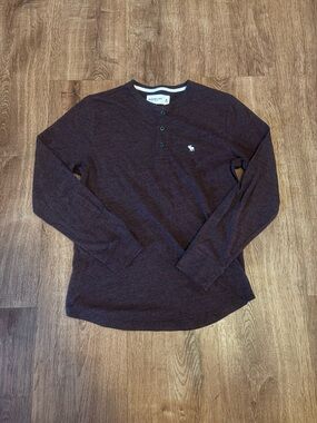 Men's ABERCROMBIE & FITCH Henley Shirt Burgundy Heather Long Sleeve Tee Preppy M